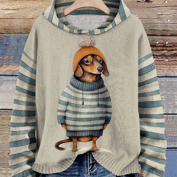 Kadınlar için Elbise İçindeki Sevimli Dachshund Baskılı Kapüşonlu Sweatshirt