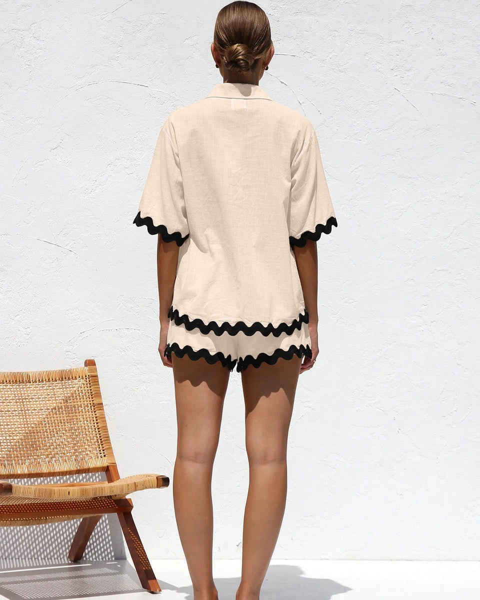 Düz Cardigan Takımı Dalgalı Dikişlerle