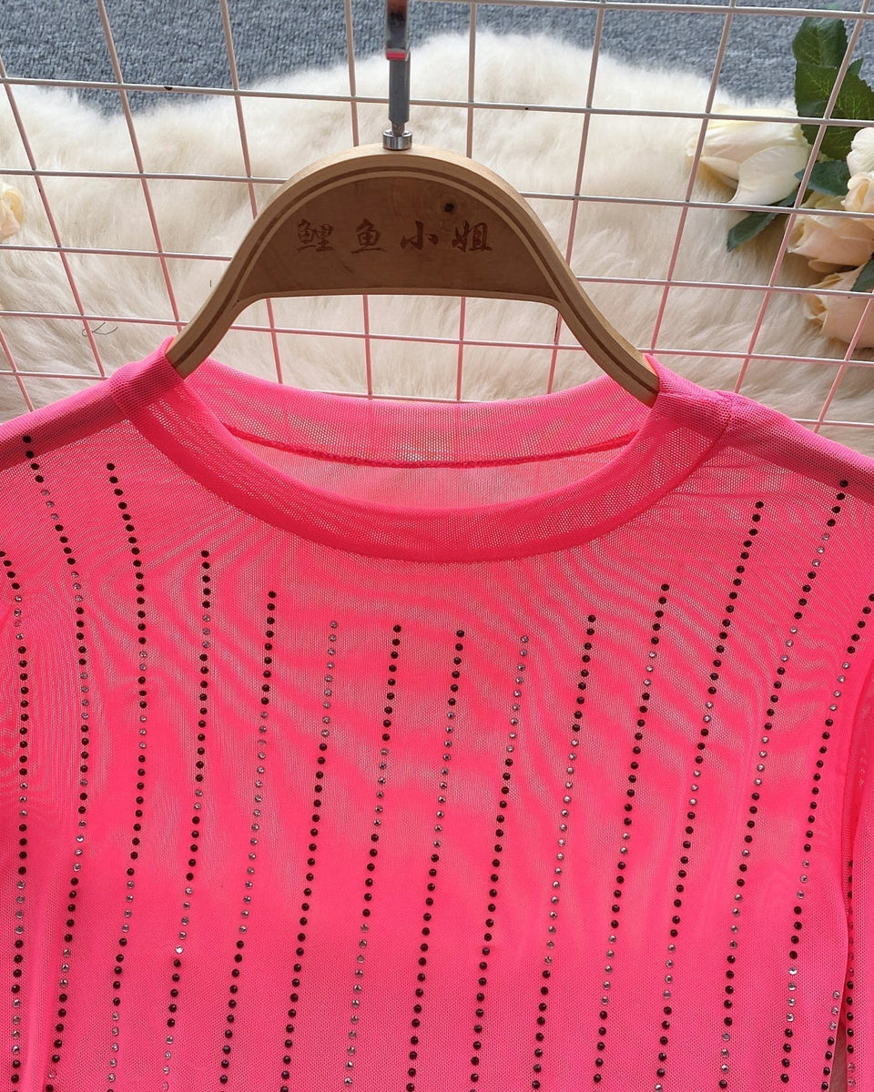 Rhinestone Taşlı Mesh Alt Tişört