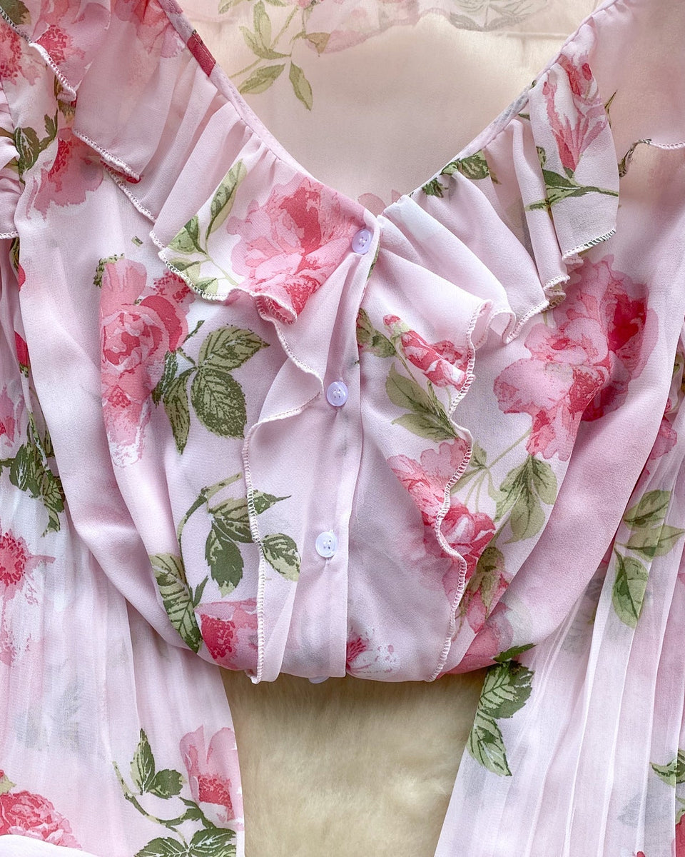 Tatlı Ruffled Şifon Çiçekli Bluz