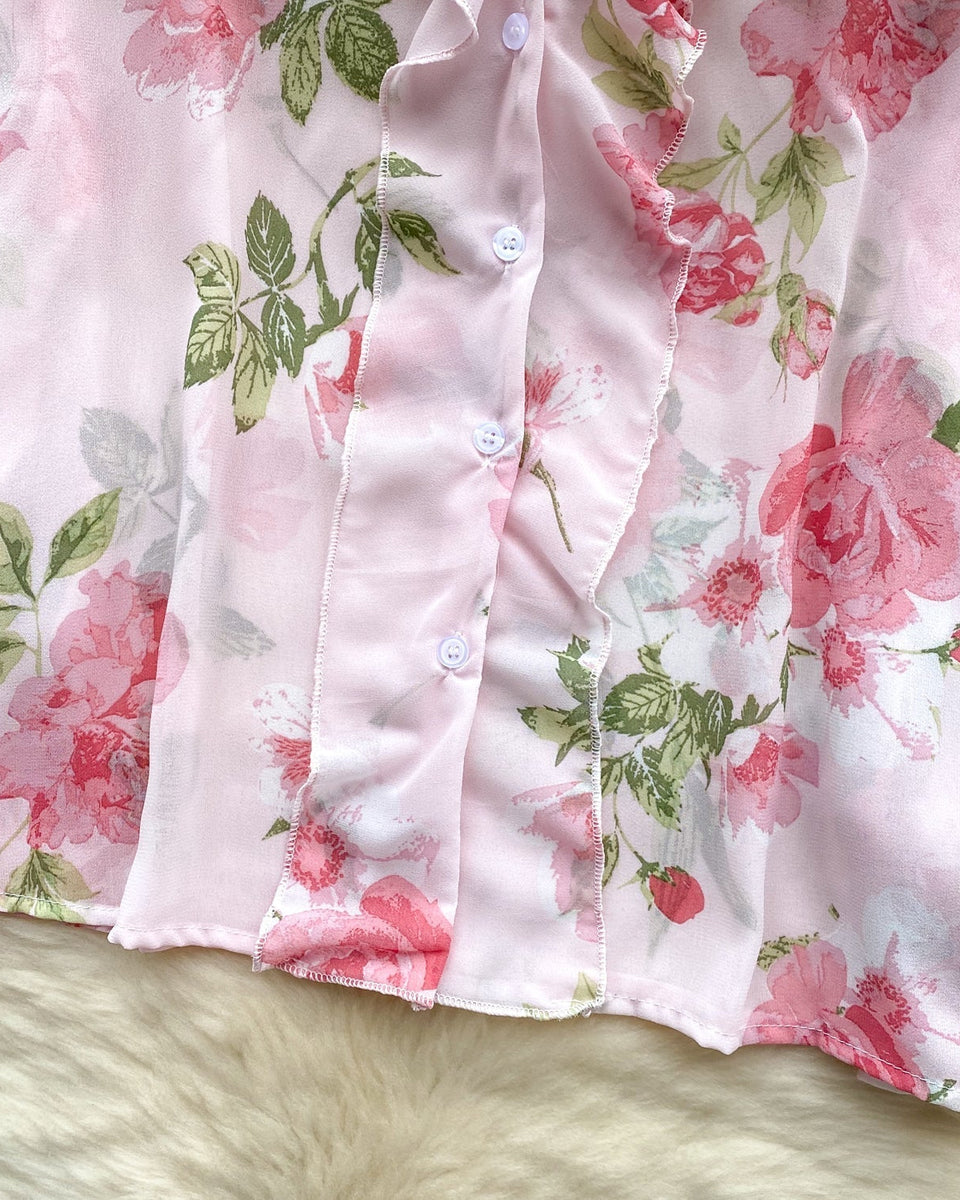 Tatlı Ruffled Şifon Çiçekli Bluz