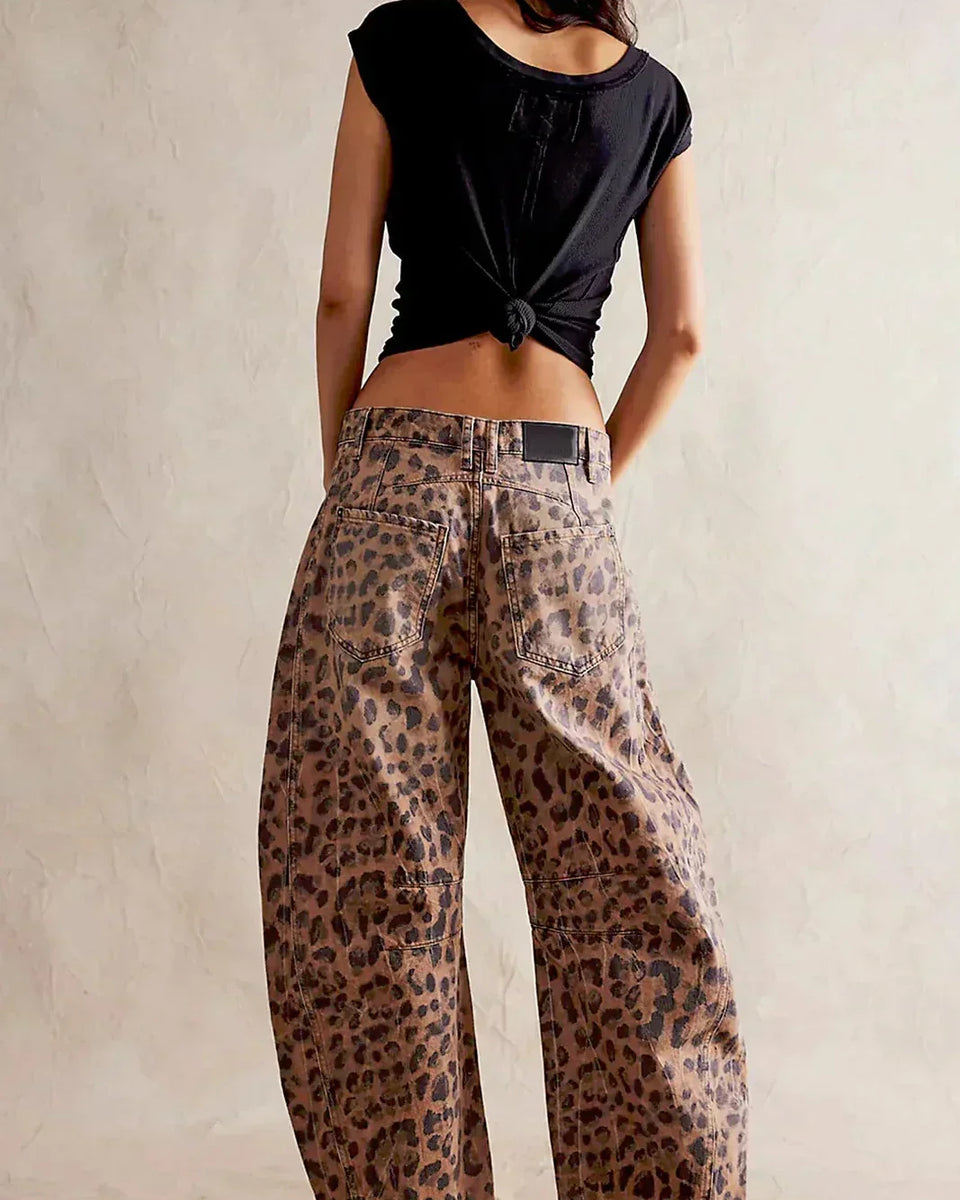 Leopar Desenli Barrel Jeanler