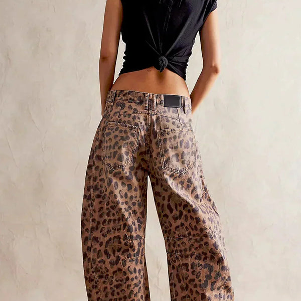Leopar Desenli Barrel Jeanler