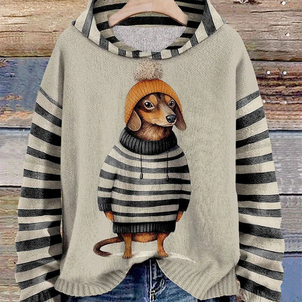 Kadınlar için Elbise İçindeki Sevimli Dachshund Baskılı Kapüşonlu Sweatshirt