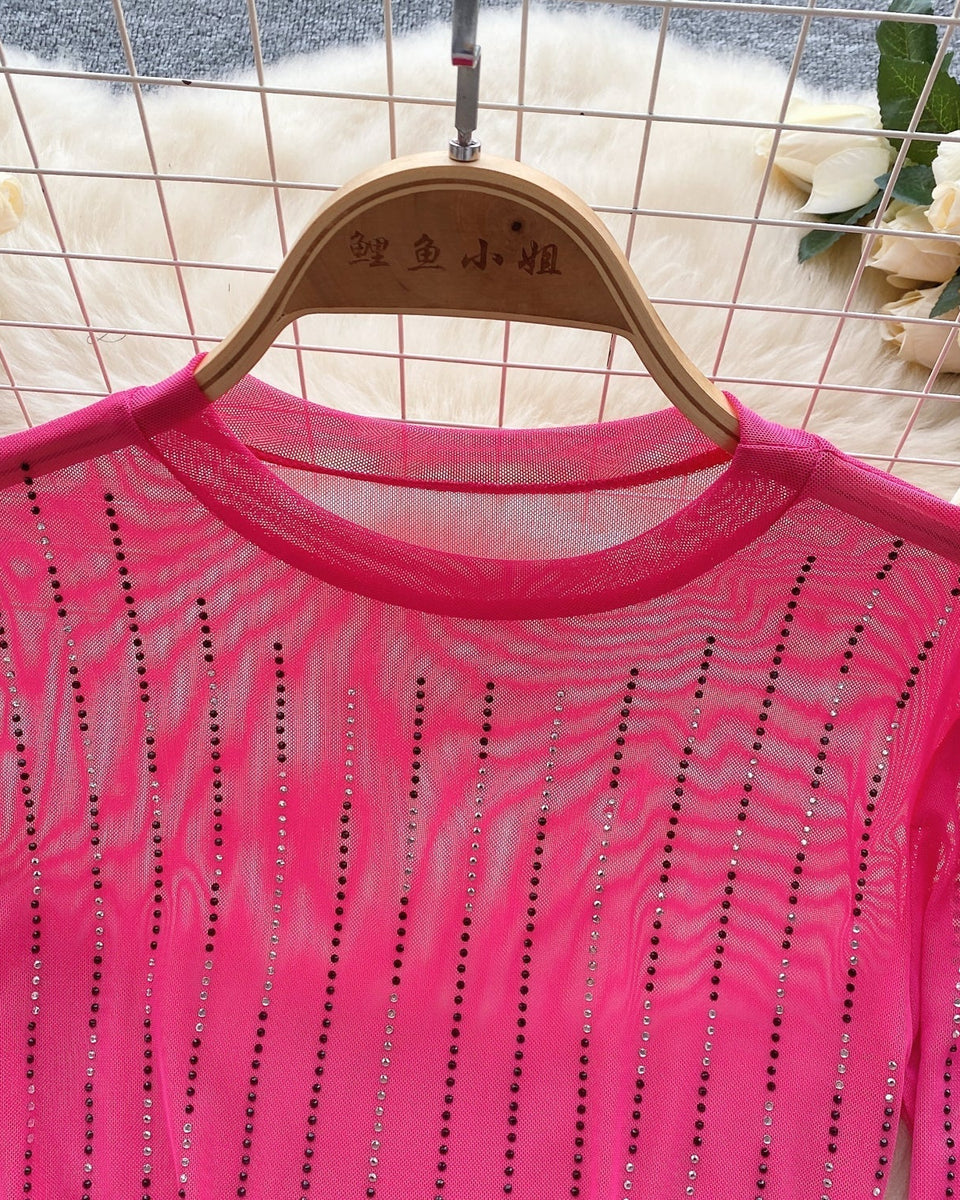 Rhinestone Taşlı Mesh Alt Tişört