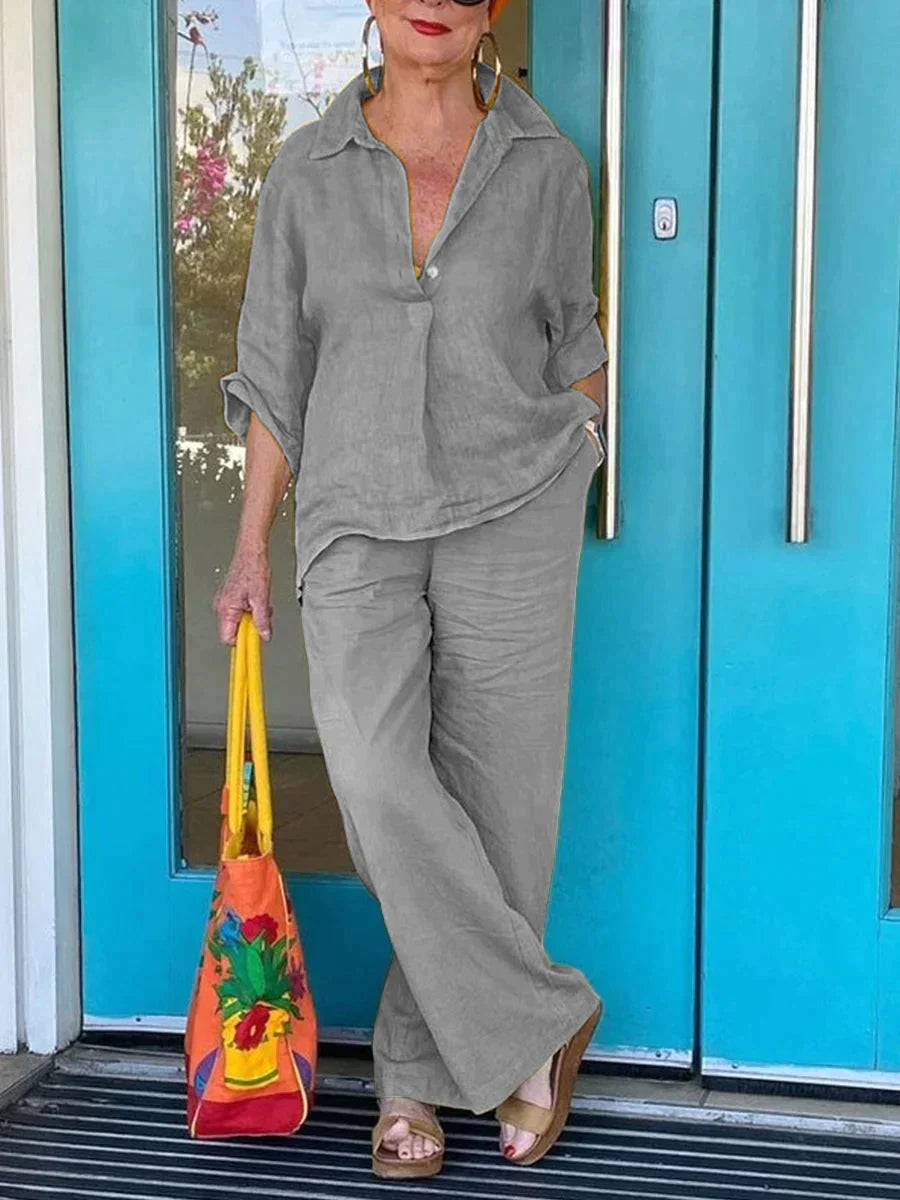 RONELLA - Şık Keten Gömlek ve Pantolon Takımı