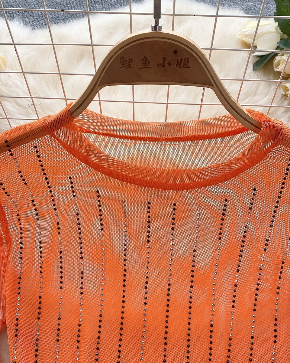 Rhinestone Taşlı Mesh Alt Tişört