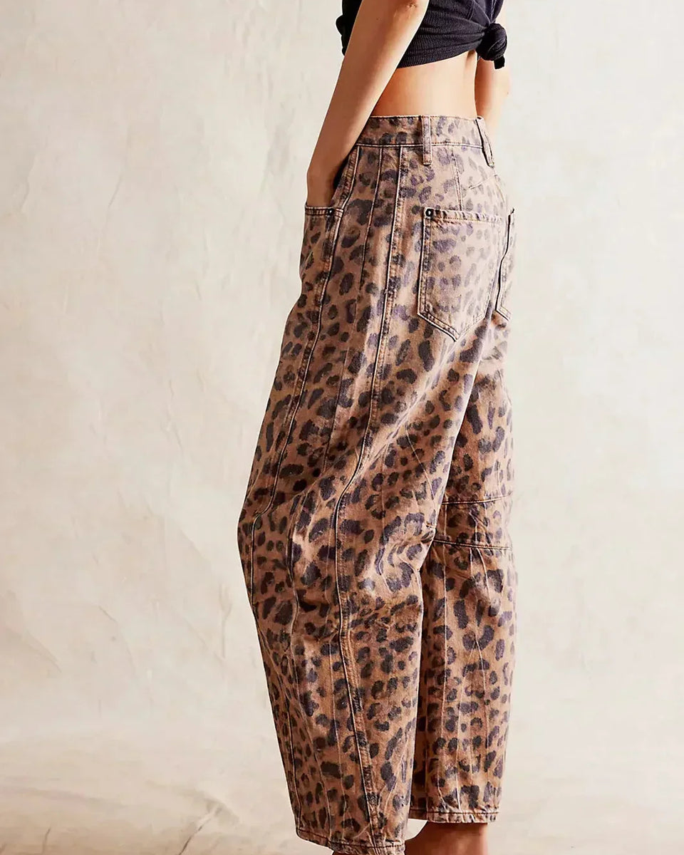 Leopar Desenli Barrel Jeanler