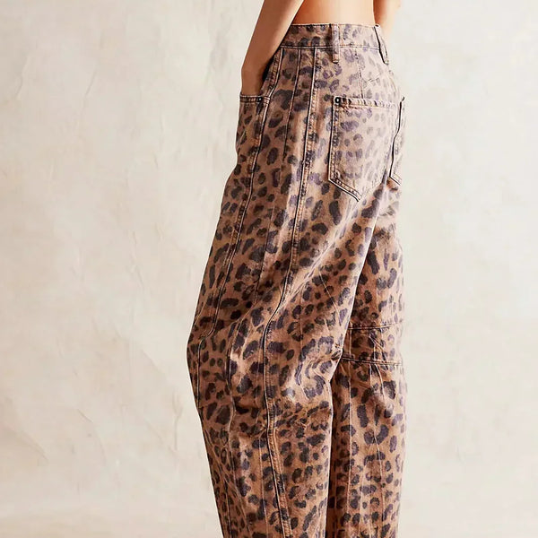Leopar Desenli Barrel Jeanler