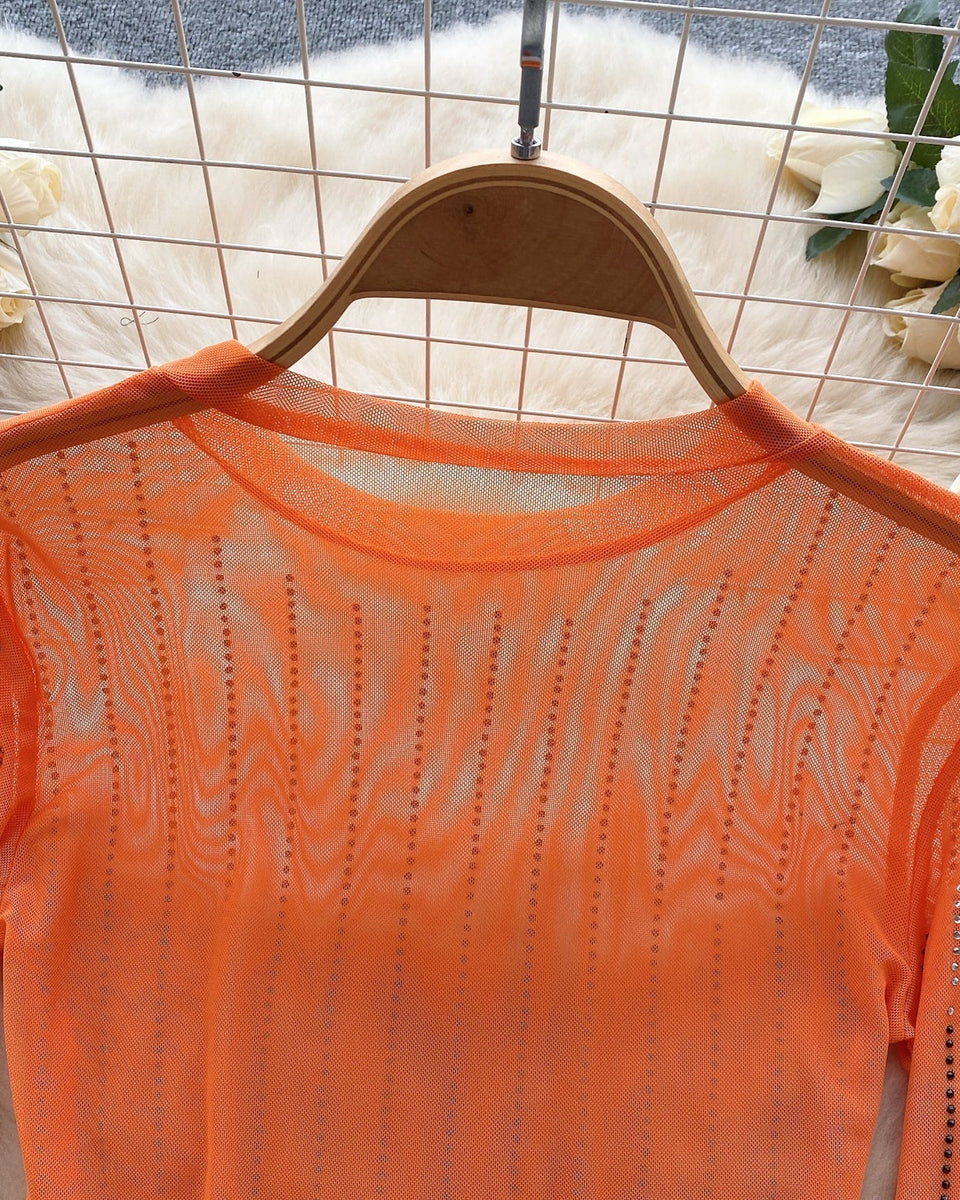 Rhinestone Taşlı Mesh Alt Tişört