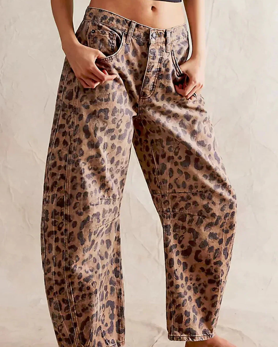 Leopar Desenli Barrel Jeanler