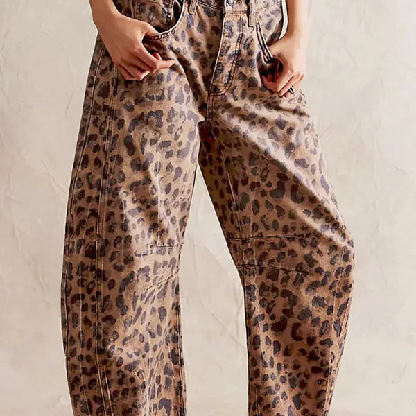Leopar Desenli Barrel Jeanler