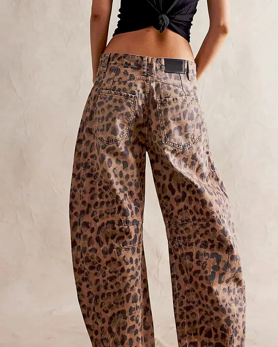 Leopar Desenli Barrel Jeanler