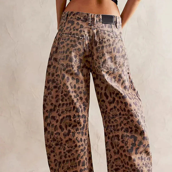 Leopar Desenli Barrel Jeanler