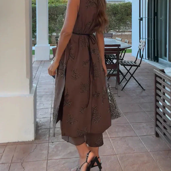 Retro Yaprak Desenli İki Parçalı Set