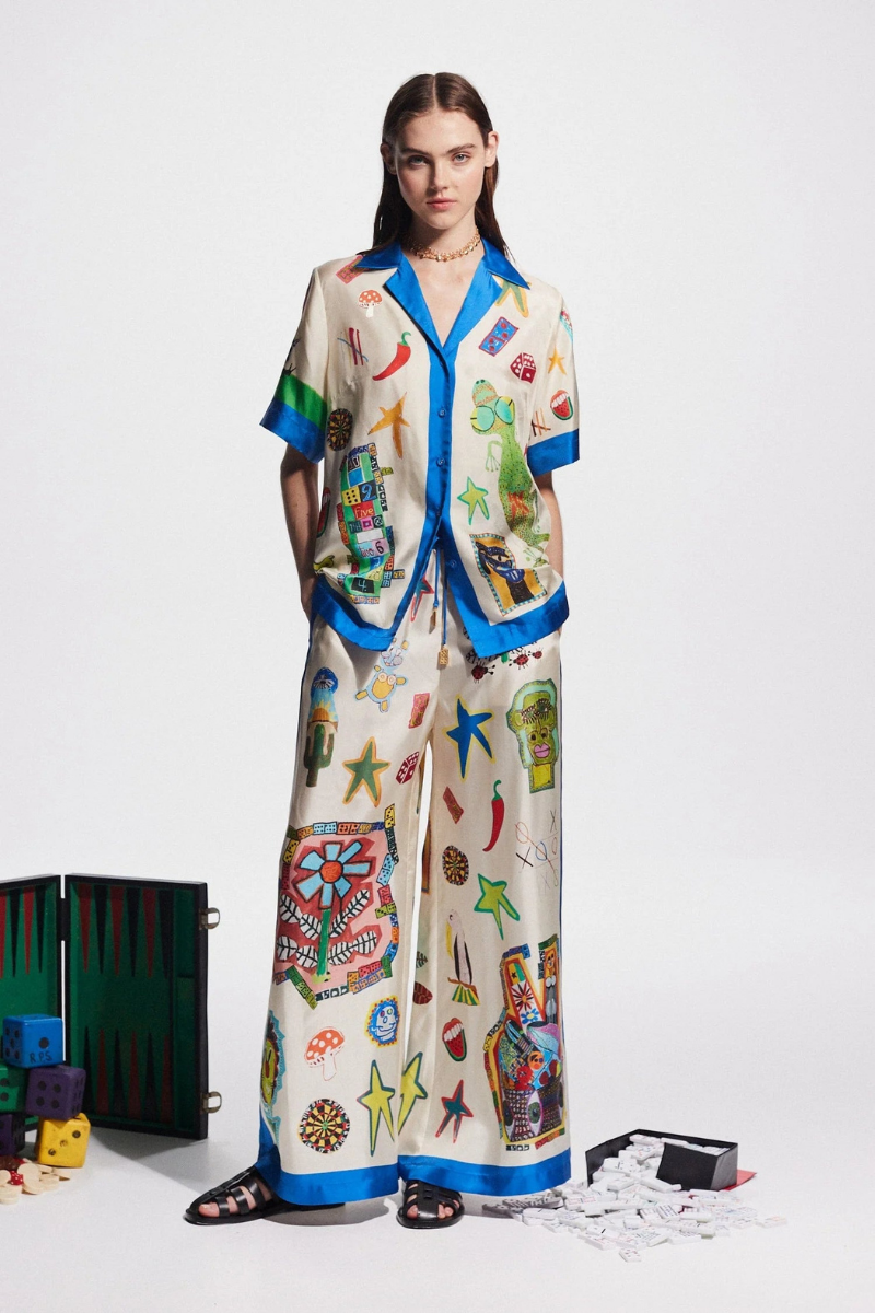 Clarette Patchwork-Şort Seti V Yaka