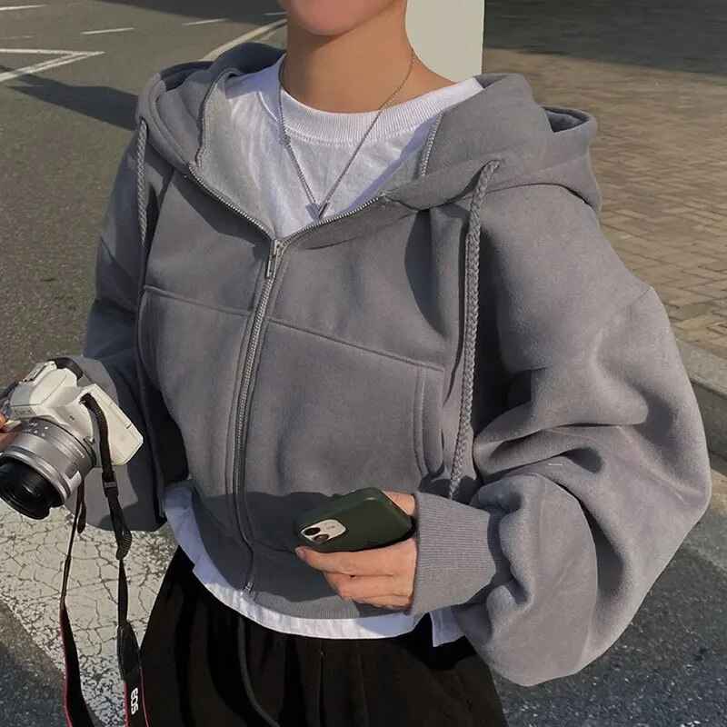 Kadınlar için büyük beden fermuarlı kapüşonlu sweatshirt
