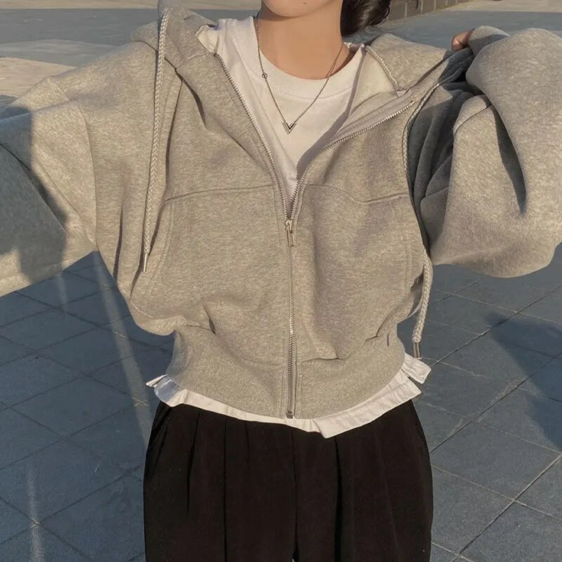 Kadınlar için büyük beden fermuarlı kapüşonlu sweatshirt