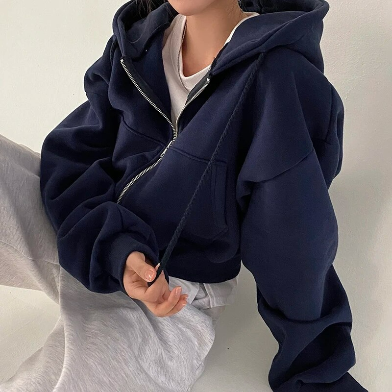 Kadınlar için büyük beden fermuarlı kapüşonlu sweatshirt