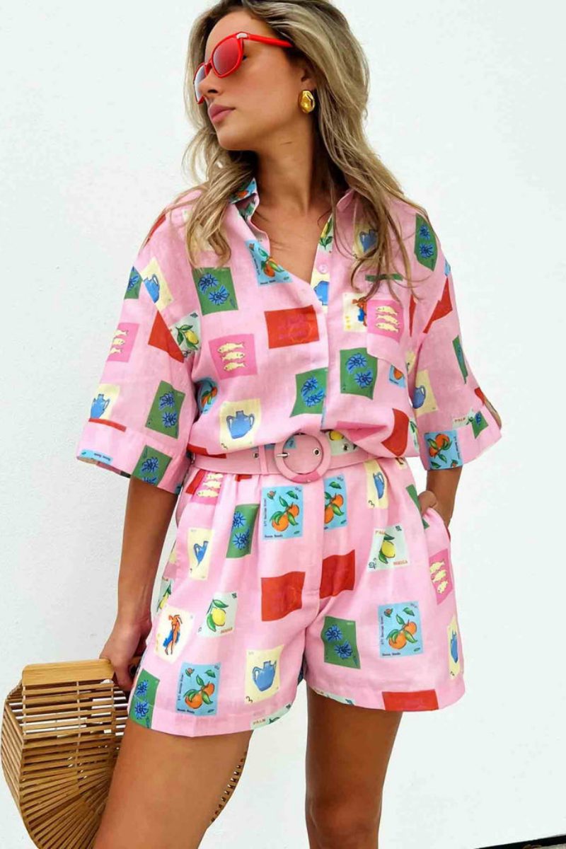 Kısa Set - Pembe Stempeldruck