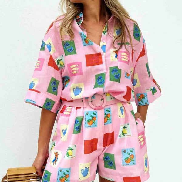 Kısa Set - Pembe Stempeldruck
