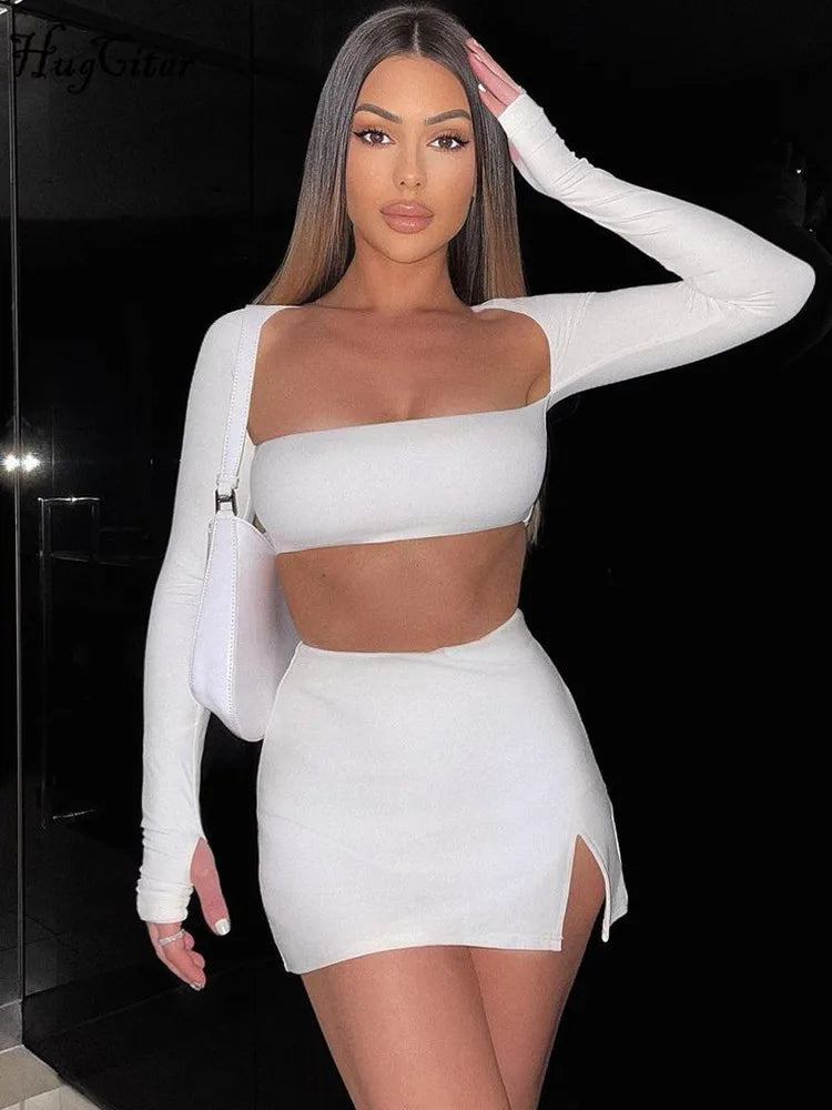 Marijn | Yaralı crop top etek ile yırtmaç