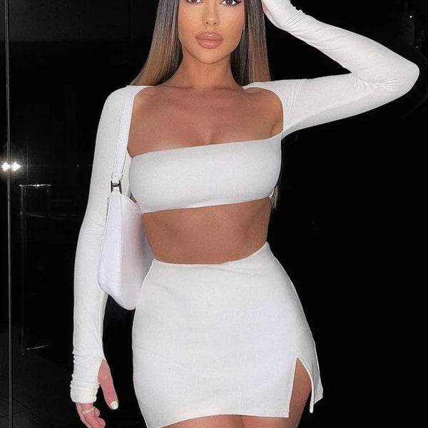 Marijn | Yaralı crop top etek ile yırtmaç