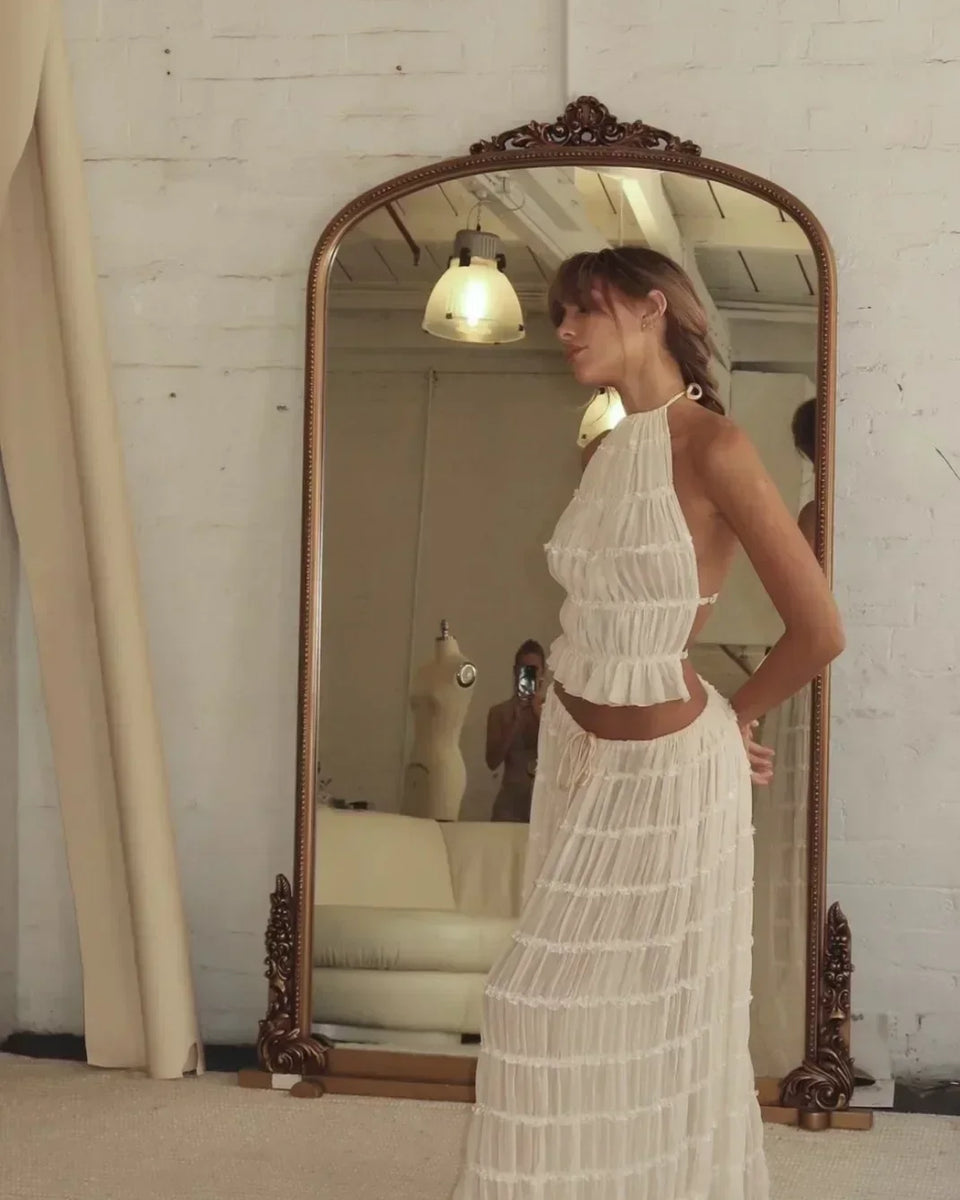 Pauline | Şık Moda Boyun Askılı Uzun Etek Seti