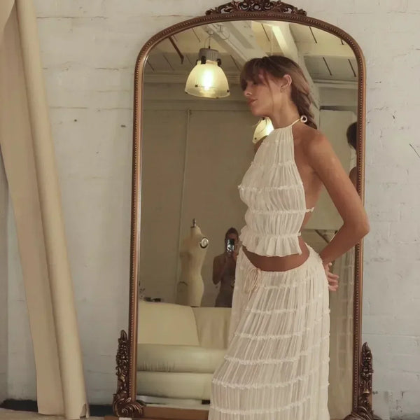 Pauline | Şık Moda Boyun Askılı Uzun Etek Seti