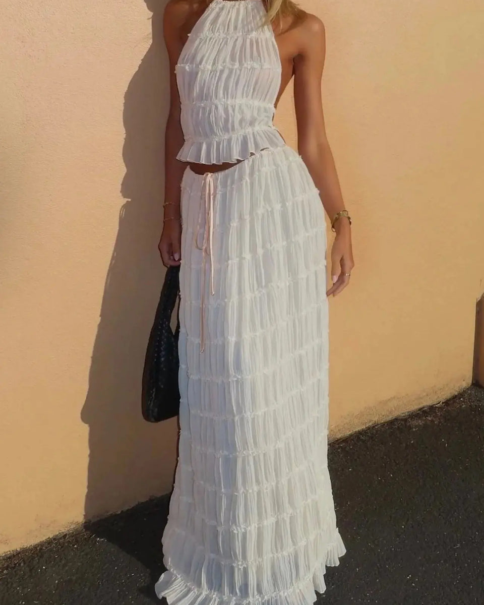 Pauline | Şık Moda Boyun Askılı Uzun Etek Seti