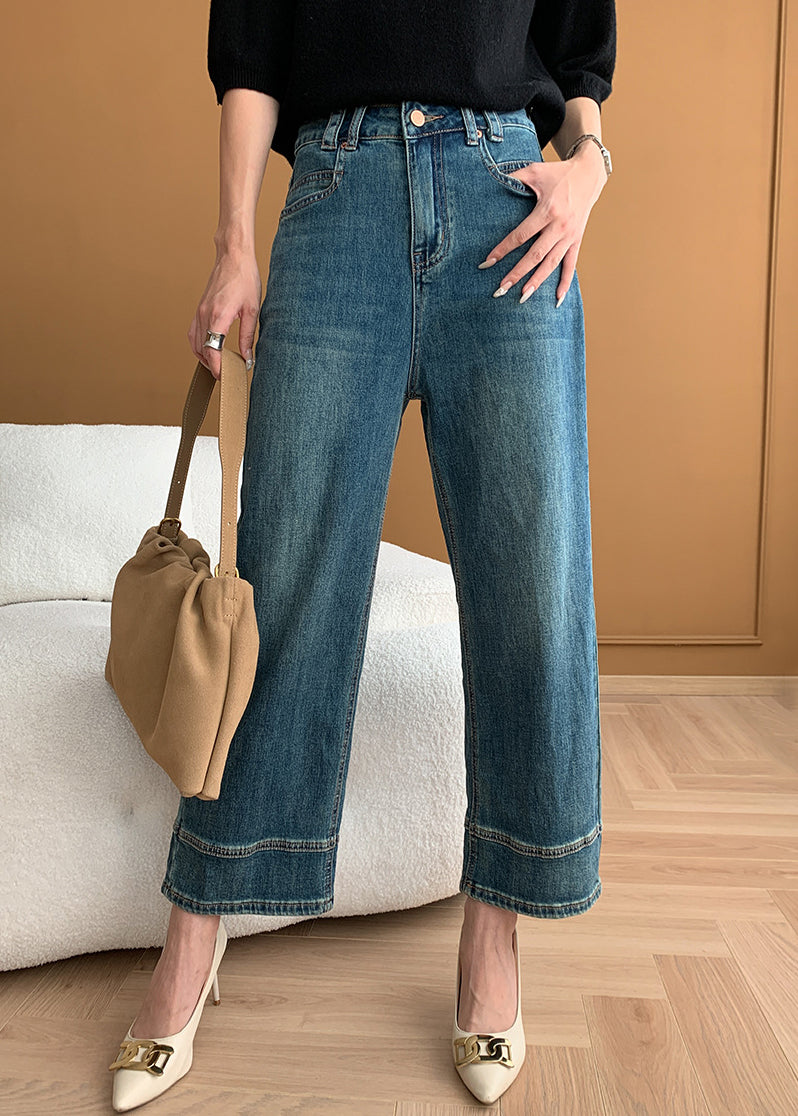 Modern Mavi Cepli Yüksek Bel Denim Kısa Pantolon Sonbahar