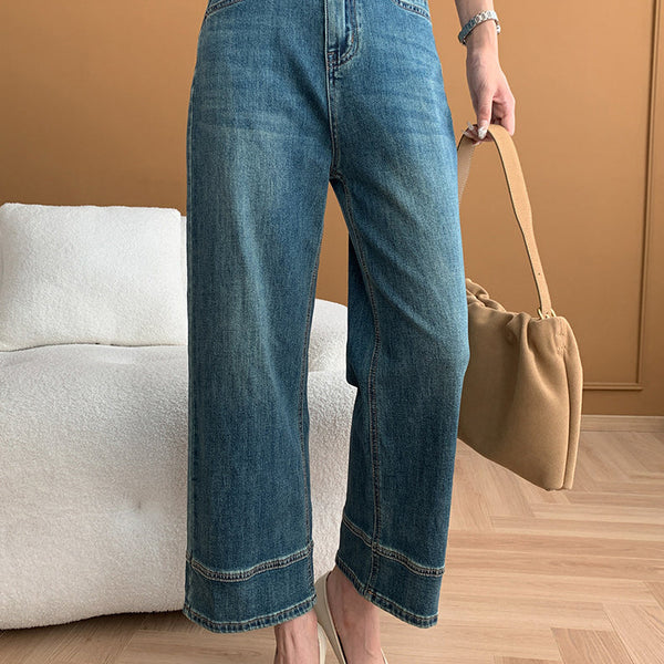 Modern Mavi Cepli Yüksek Bel Denim Kısa Pantolon Sonbahar