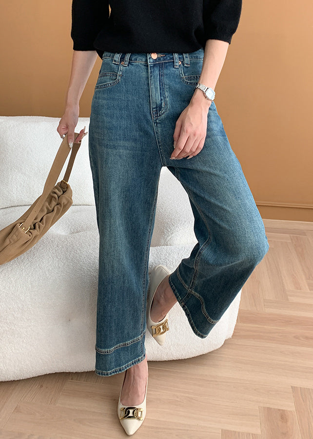 Modern Mavi Cepli Yüksek Bel Denim Kısa Pantolon Sonbahar
