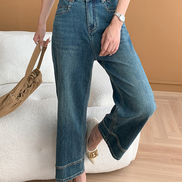 Modern Mavi Cepli Yüksek Bel Denim Kısa Pantolon Sonbahar