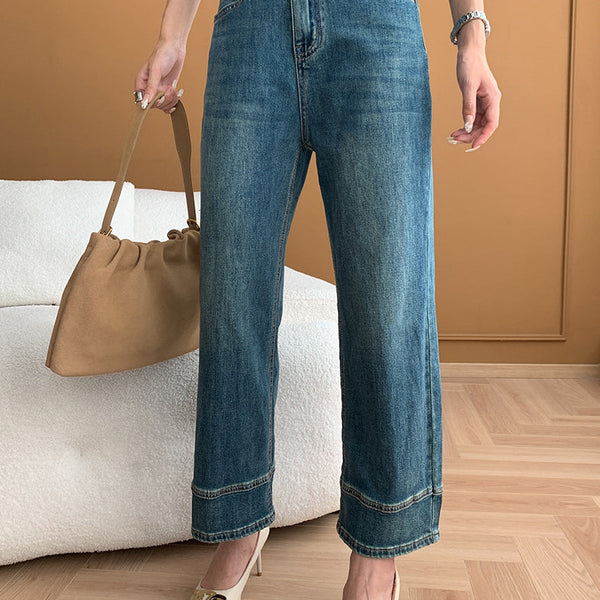 Modern Mavi Cepli Yüksek Bel Denim Kısa Pantolon Sonbahar