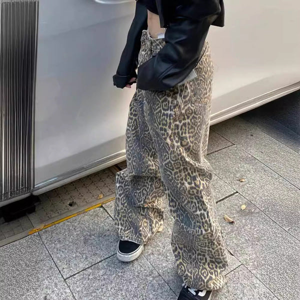 Ellinor - Leopar Desenli Kot Pantolon