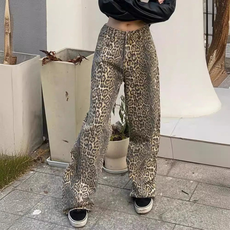 Ellinor - Leopar Desenli Kot Pantolon