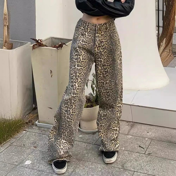 Ellinor - Leopar Desenli Kot Pantolon