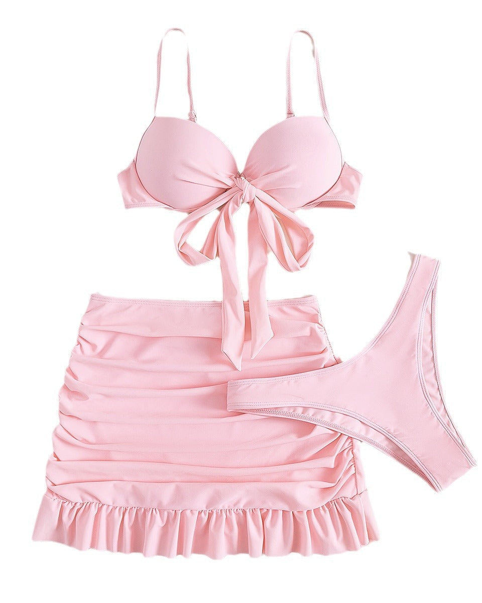 Düz Renk Üç Parça Yüksek Sarma Bikini