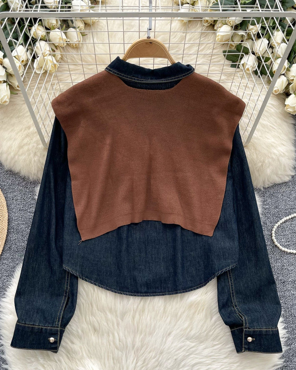 Şık Denim Gömlek ile Örgü Şal