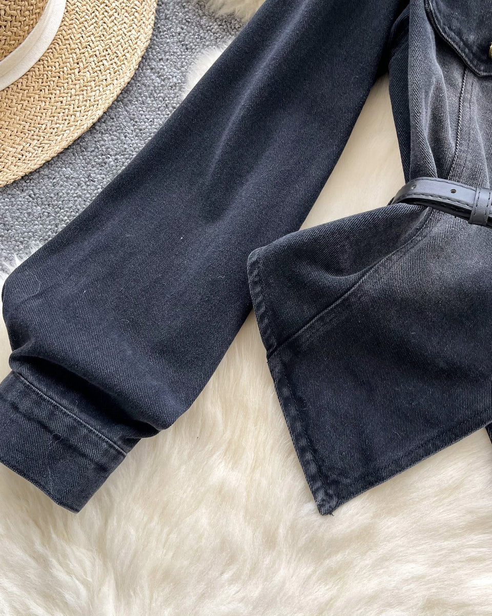 Düzensiz Tasarım Asimetrik Denim Gömlek