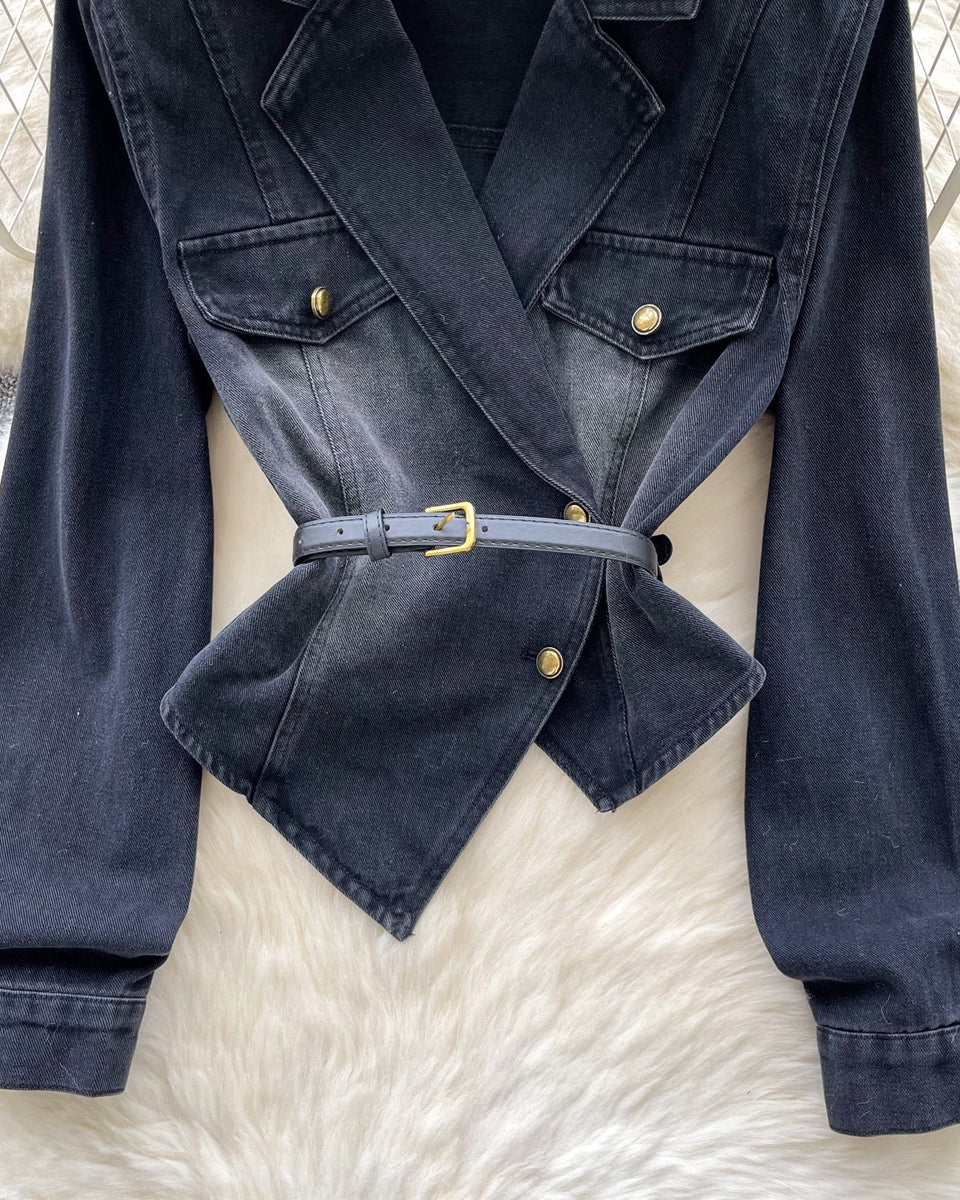 Düzensiz Tasarım Asimetrik Denim Gömlek
