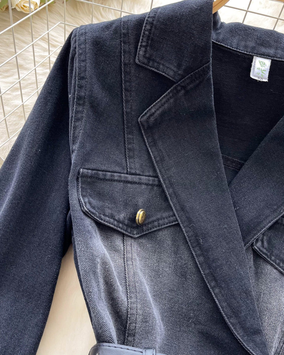 Düzensiz Tasarım Asimetrik Denim Gömlek