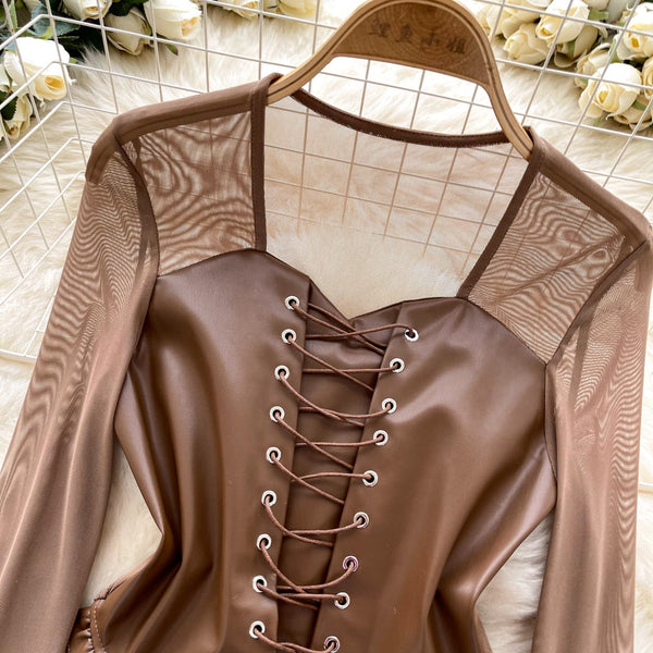 Düz Bağcıklı PU Ağı Mesh Patchwork Üst