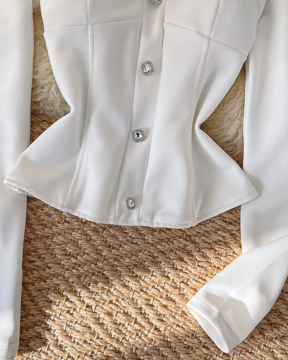 Niş Off-shoulder Rhinestone Düğmeli Üst