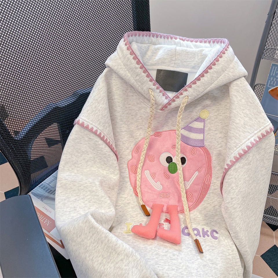 Sevimli Termal Karikatür Nakışlı Kapşonlu Sweatshirt