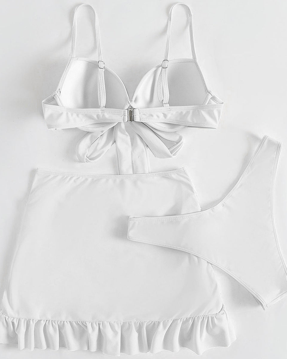 Düz Renk Üç Parça Yüksek Sarma Bikini
