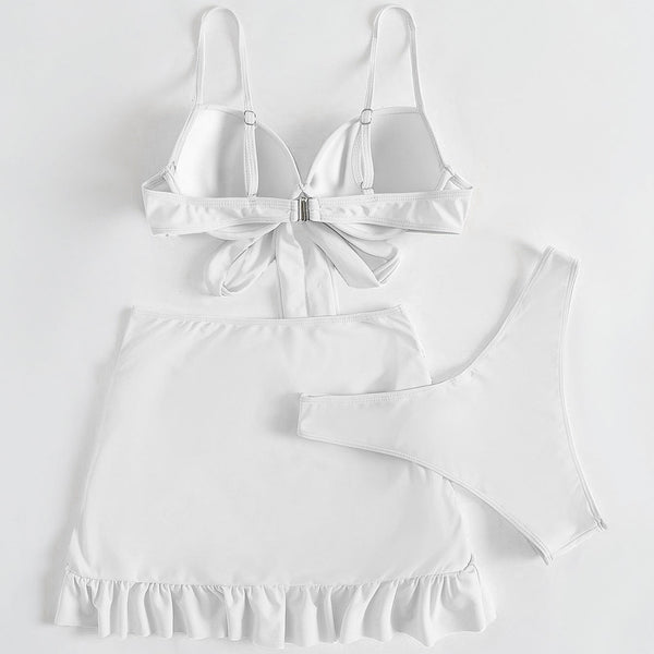 Düz Renk Üç Parça Yüksek Sarma Bikini