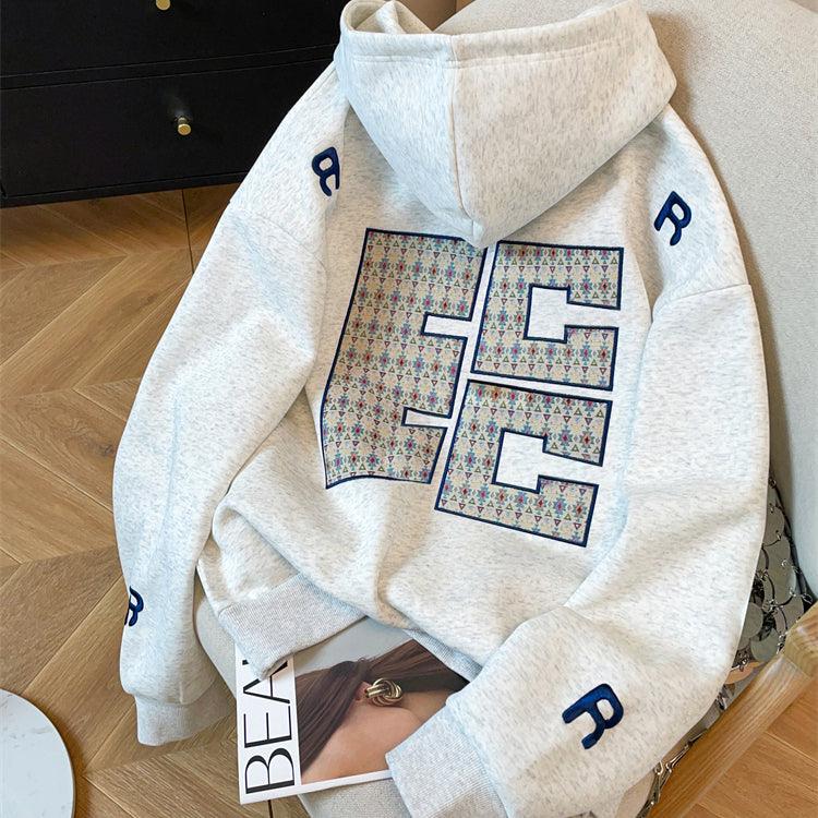 Şık Monogramlı Nakışlı Kapüşonlu Sweatshirt