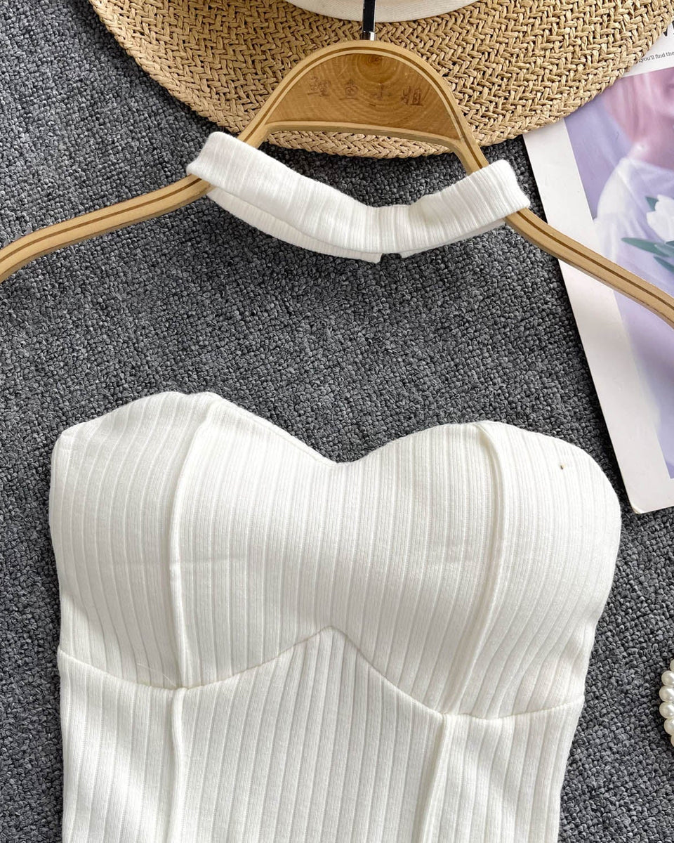 Choker ile Yastıklı Çizgili Örgü Üst